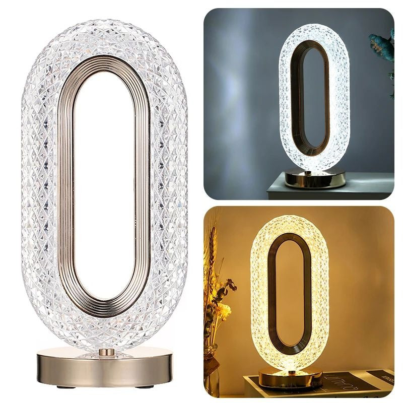 Rechargeable Luxury Oval Crystal Table Lamp – 3-Color Touch Control