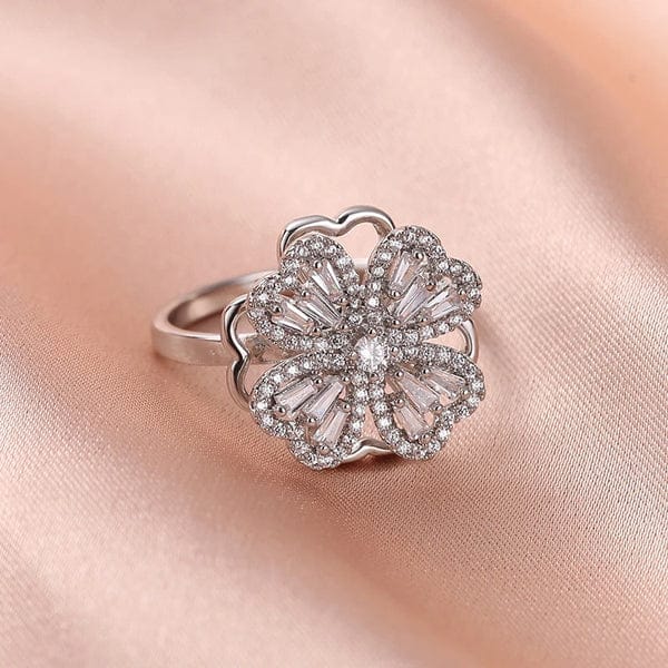 Radiant Four-Leaf Clover Statement Ring with Sparkling Petal Design