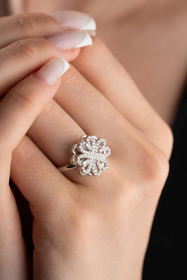 Radiant Four-Leaf Clover Statement Ring with Sparkling Petal Design