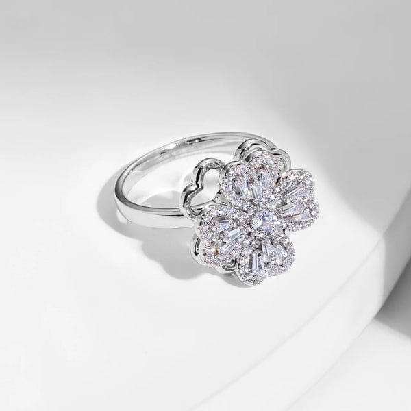 Radiant Four-Leaf Clover Statement Ring with Sparkling Petal Design
