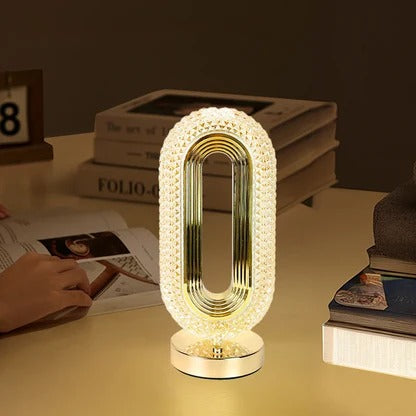 Rechargeable Luxury Oval Crystal Table Lamp – 3-Color Touch Control