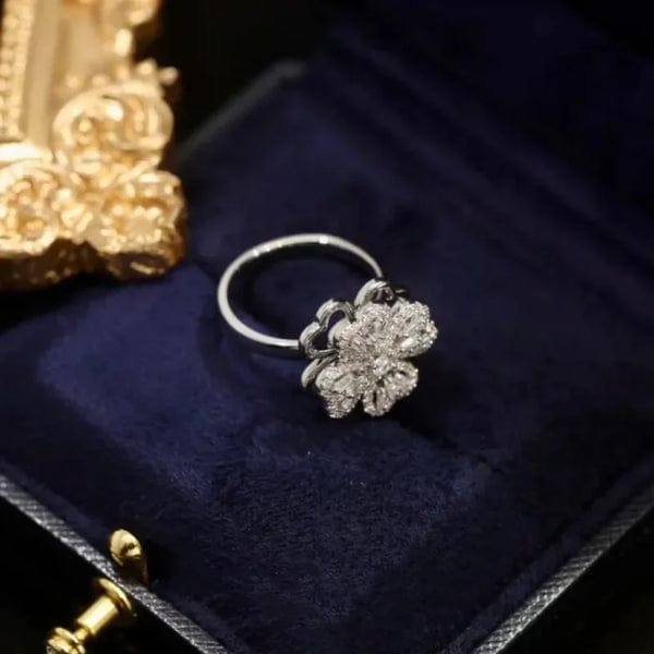 Radiant Four-Leaf Clover Statement Ring with Sparkling Petal Design