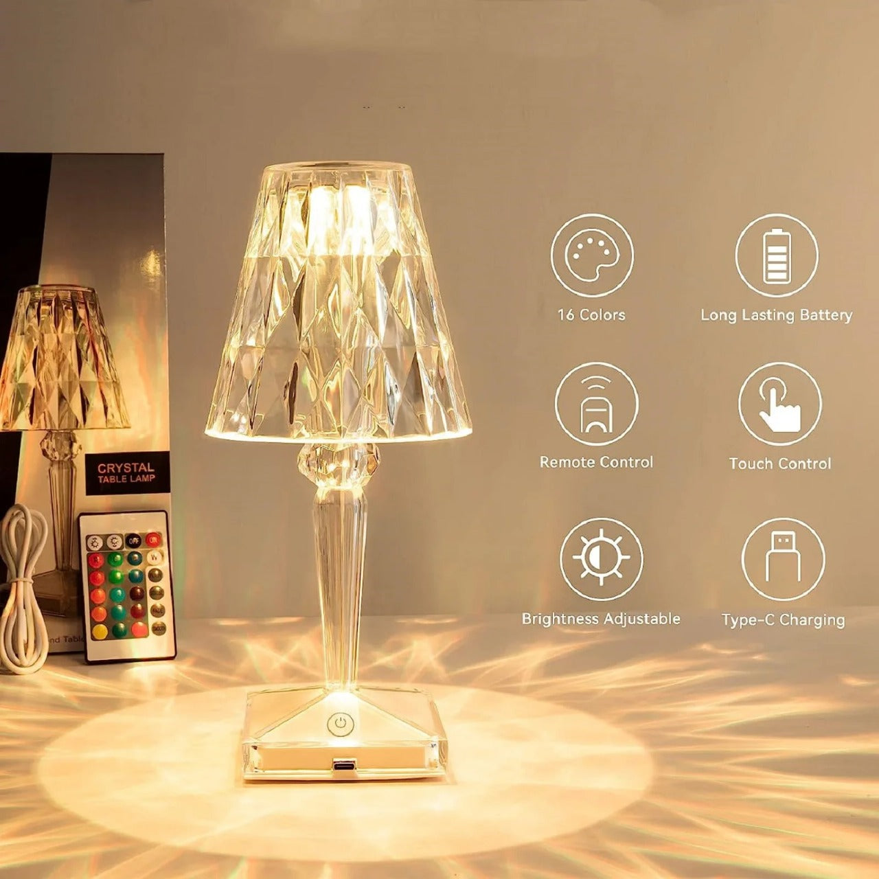16 Colors Rose Touch Crystal Desk Lamp