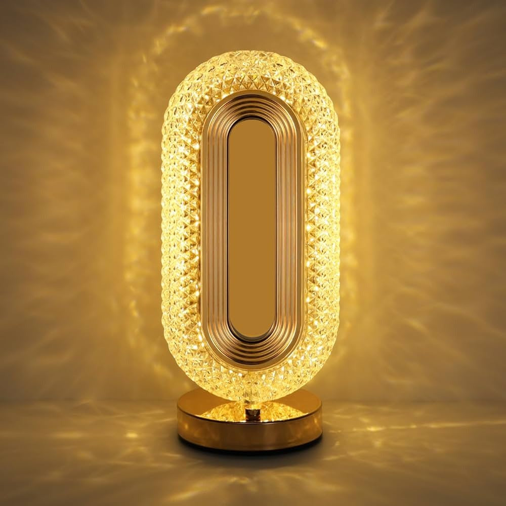Rechargeable Luxury Oval Crystal Table Lamp – 3-Color Touch Control