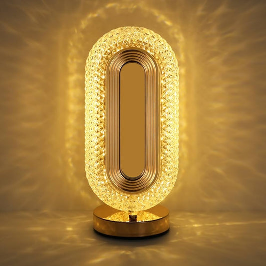 Rechargeable Luxury Oval Crystal Table Lamp – 3-Color Touch Control